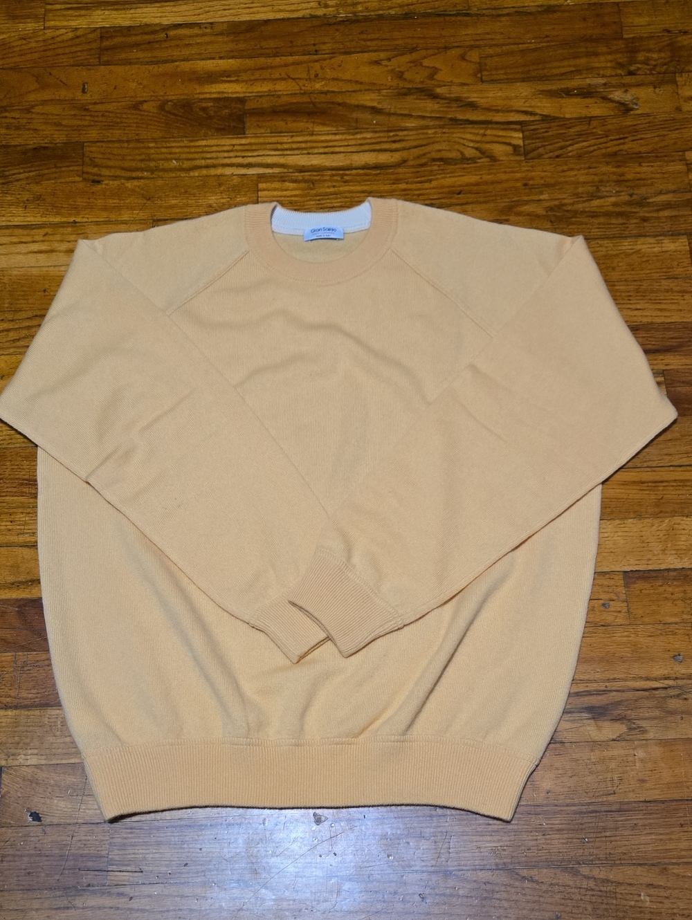 Gran Sasso Pure Cashmere Sweater Men's 52/L Yellow Crewneck Italy